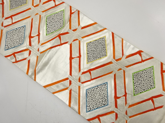 JAPANESE KIMONO / ANTIQUE FUKURO OBI / SILK / WOVEN BAMBOO GRID